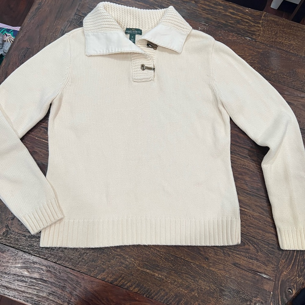 Ralph Lauren Cream Turtleneck Sweater with Button Detail